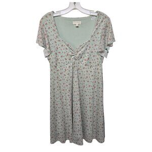 See You Monday Dress XL Light Green Floral Ruched Babydoll Cottagecore Milkmaid